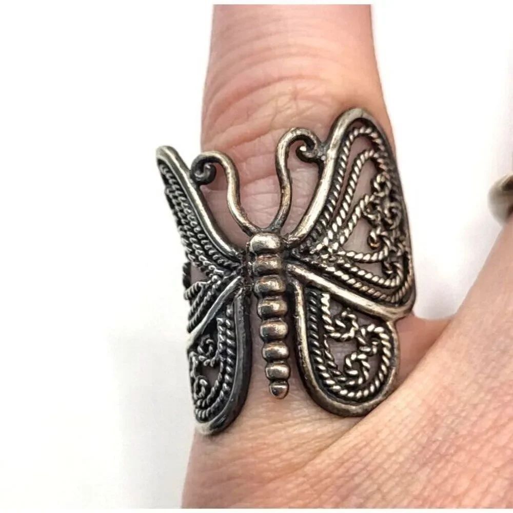 Sterling Silver Art Noveau Butterfly Ring Size 4.25